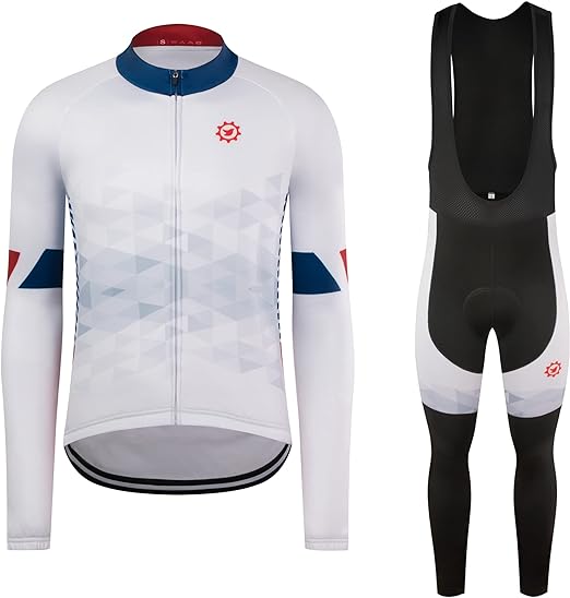 Winter Cycling Jersey Sets Thermal Fleece Bike Jersey + Bib Pants, Long Sleeve Cycling Clothing Sets for Man