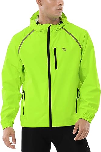 Men’s Rain Jacket Waterproof Windbreaker Running Cycling Golf Hiking Gear Hood Lightweight Reflective Packable