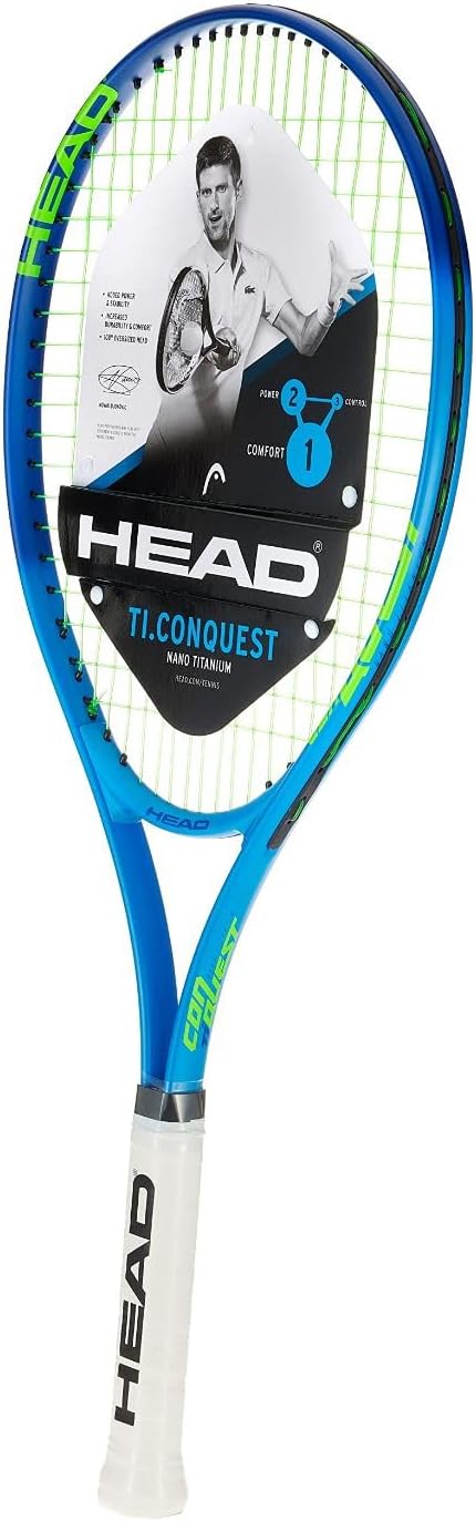 HEAD Ti. Conquest Tennis Racket – Pre-Strung Head Light Balance 27 Inch Racquet – 4 1/4 in Grip,Blue