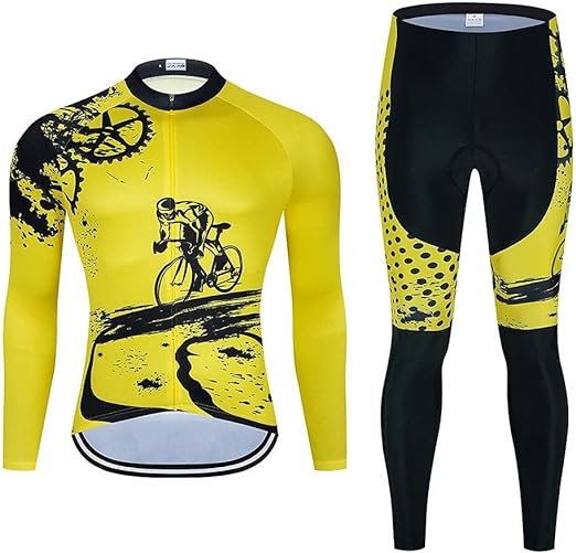 Men’s Cycling Jersey Set Long Sleeve Cycling Clothing Road Bike Shirts Bicycle Jersey with 20D Gel Padded Long Pants