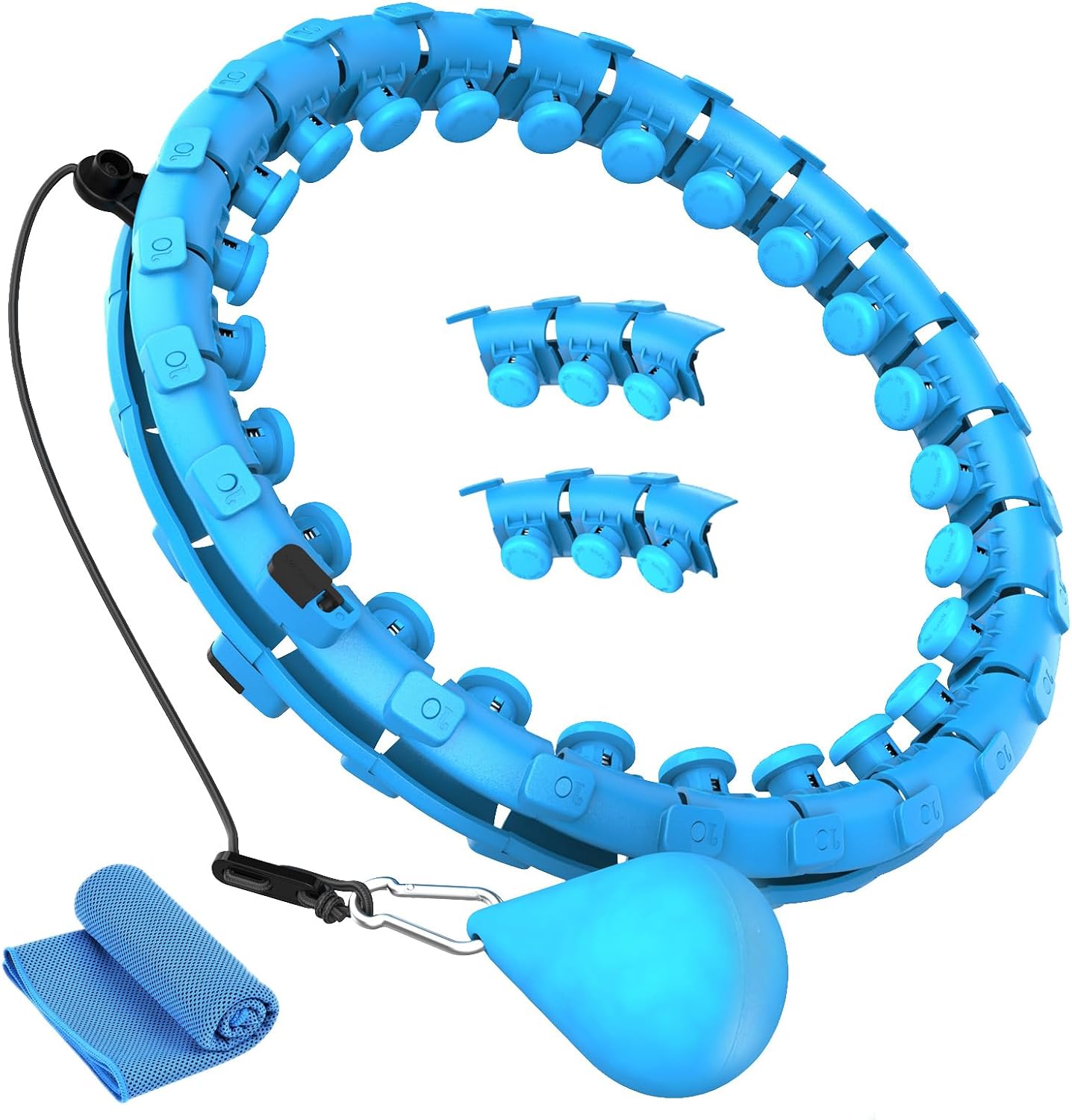 Smart Weighted Fit Hoop for Adults Weight Loss, 24/30/32 Detachable Knots, 2 in 1 Adomen Fitness Massage, Great for Adults and Beginners