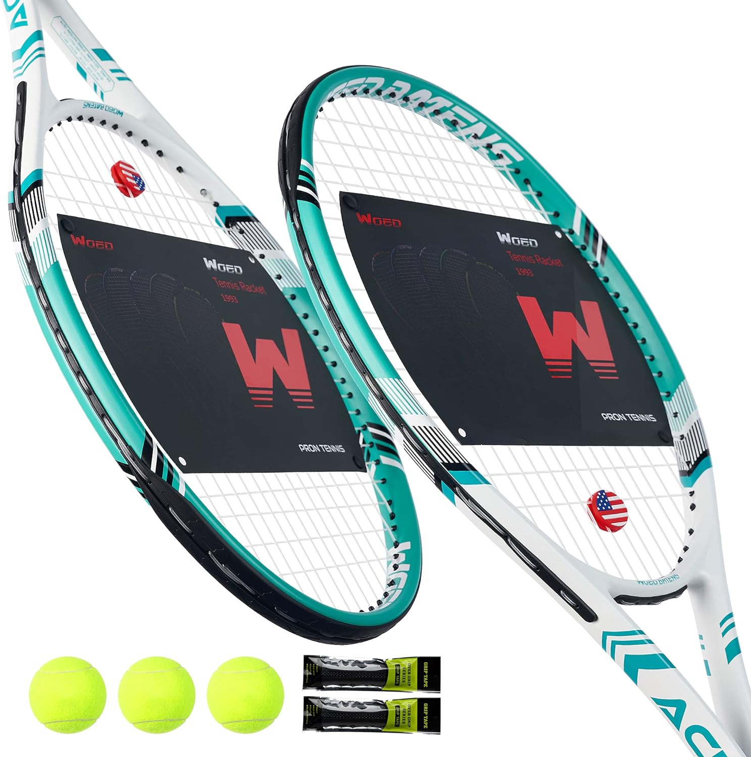 Pro Tennis Racket for Adults, 2 Player 27 inch Speed Tennis Racquet Acceptable for Beginner and Professional with 3 Tennis Balls, 2 Vibration Dampes, 2 Overgrips, Tennis Bag