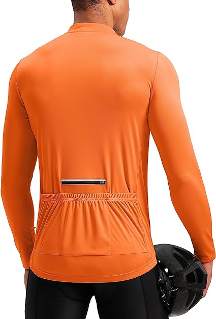 Men’s Cycling Jersey with 3+1 Rear Zipper Pockets Long Sleeve Moisture Wicking UPF 50+ Half Zip Riding Bike Shirts